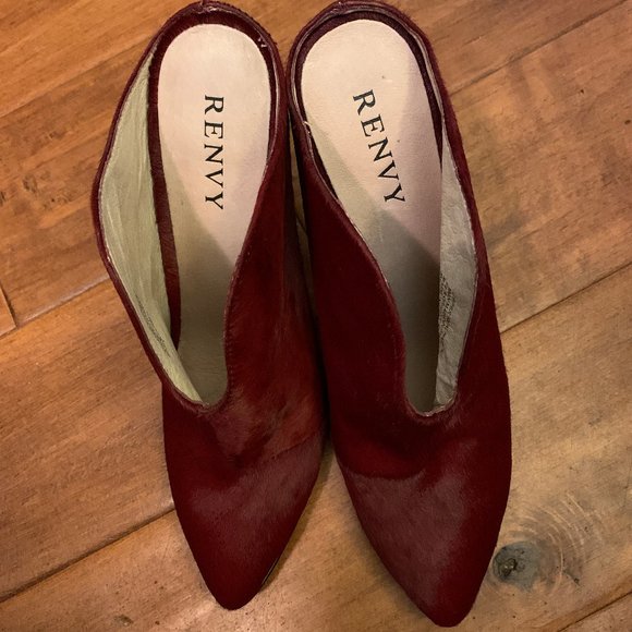 Renvey US Size 8M Stiletto Calf Hair Burgundy 5 in heels "New" - Picture 1 of 4
